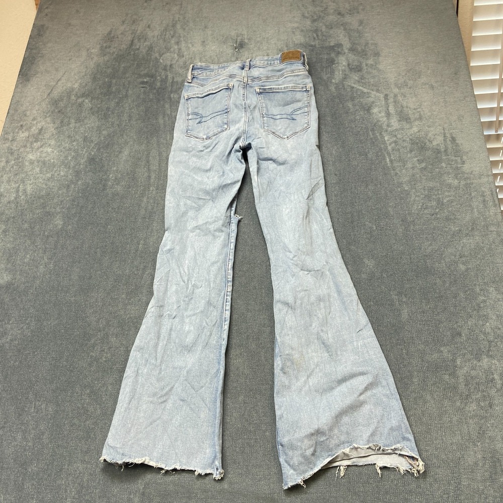 American Eagle Outfitters Flare Jeans Womens 6 Blue Stretch Mid Rise Distressed - Picture 12 of 16